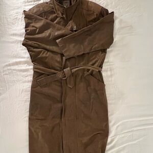 Men's Classic Brown Leather Trench Coat